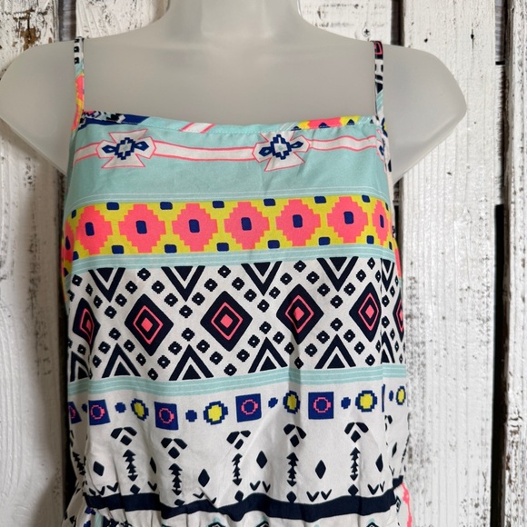 Sundress Aztec Geometric Print Neon Size Large Boho Mini Lightweight Sleeveless - Picture 2 of 9